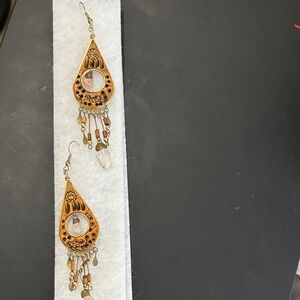 Gold and Brown Dangle Earrings